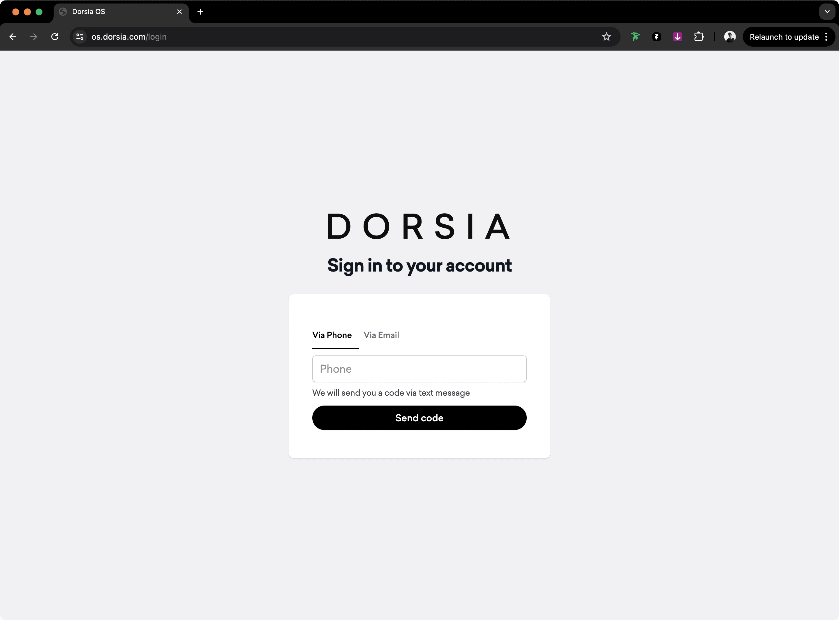 Dorsia OS login screen
