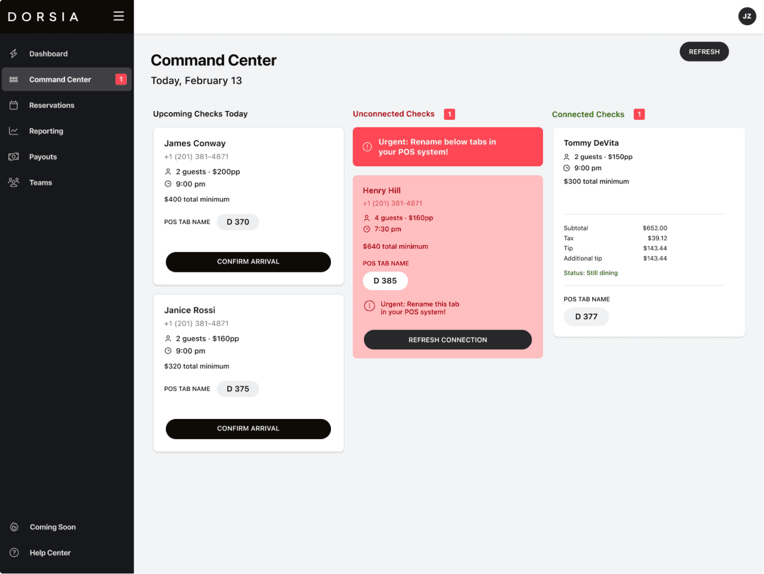 Command Center in-service view