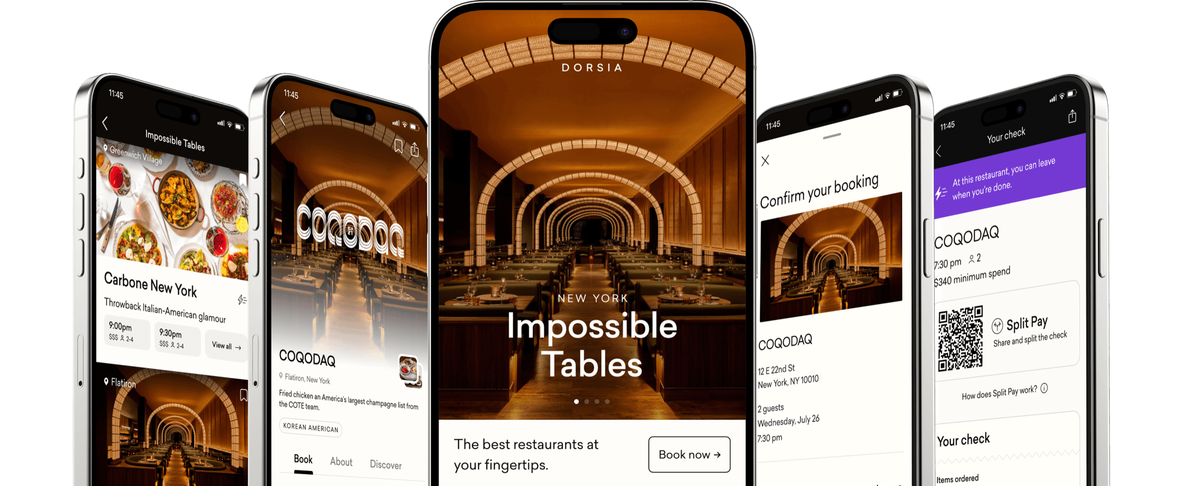 Dorsia app screens showing impossible tables