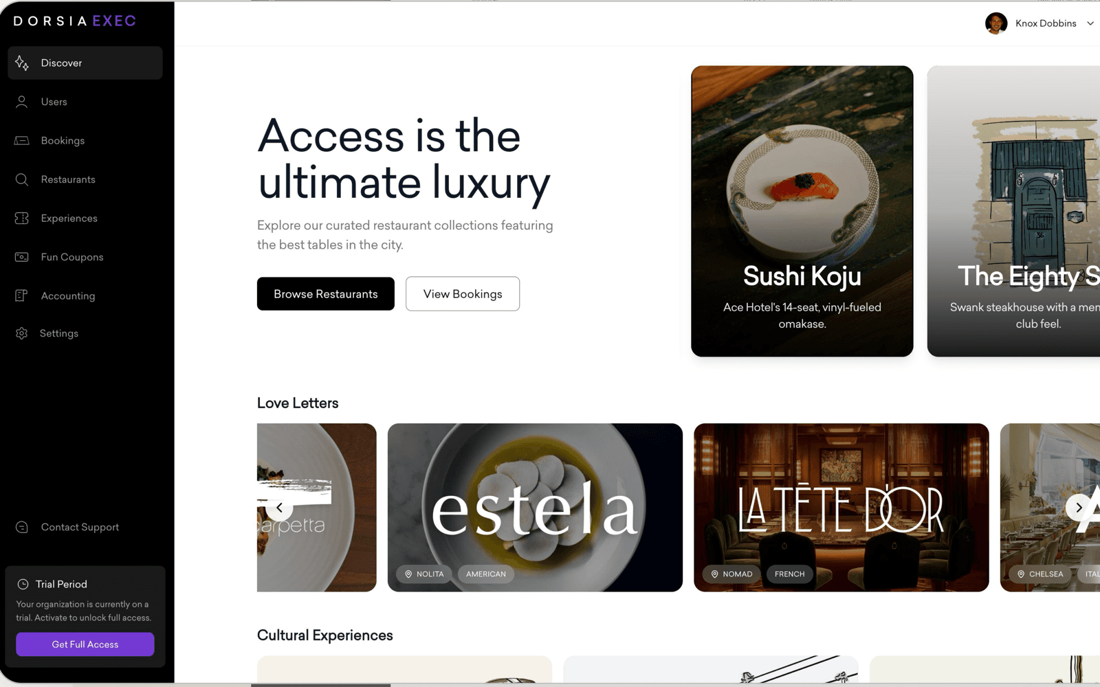 The Dorsia Exec dashboard